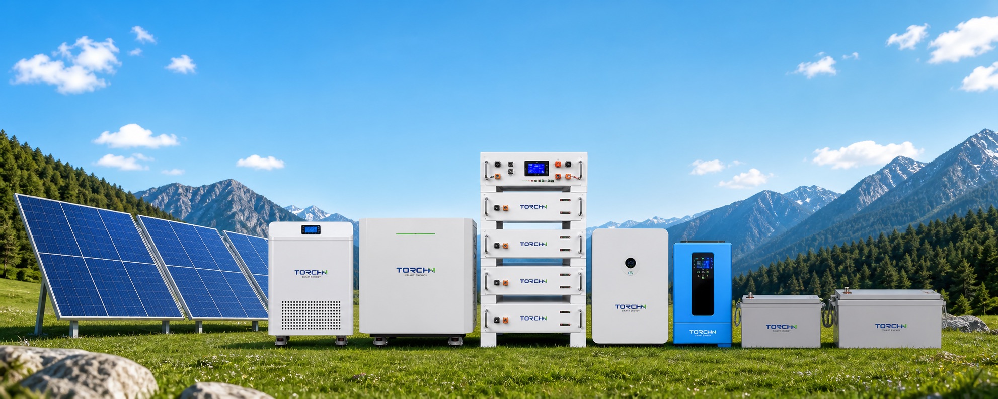 TORCHN solar energy storage product lineup with solar panels and battery systems